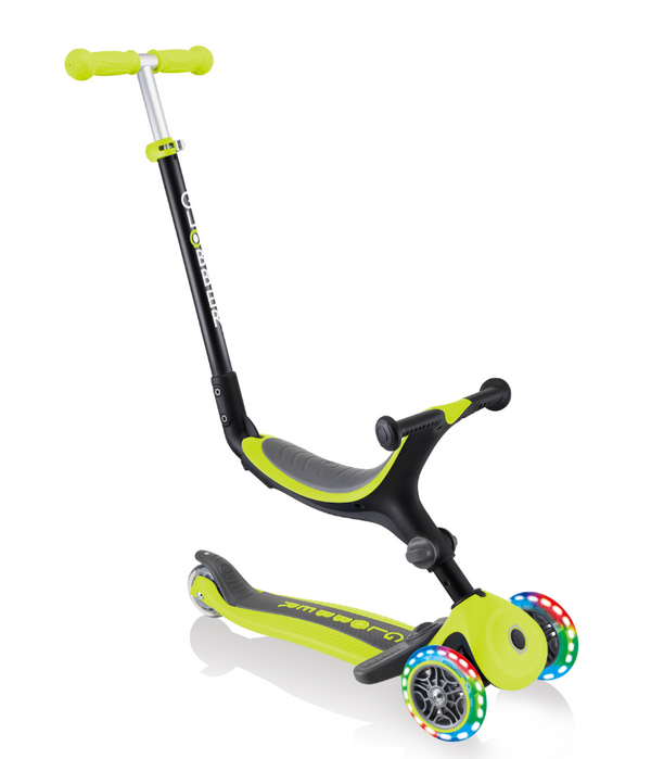 Globber GO UP Fold Plus Convertible Scooter, w Light up Wheels - Lime Green