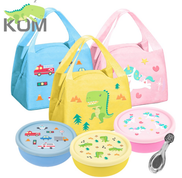 【KOM】童趣防水兒童便當袋-(呆呆龍/獨角獸/小汽車)