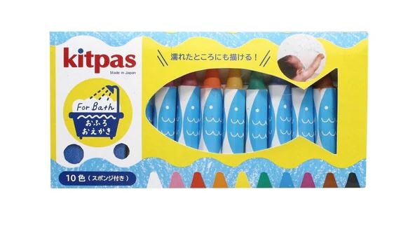Kitpas Crayons for bath 10 colours with Sponge