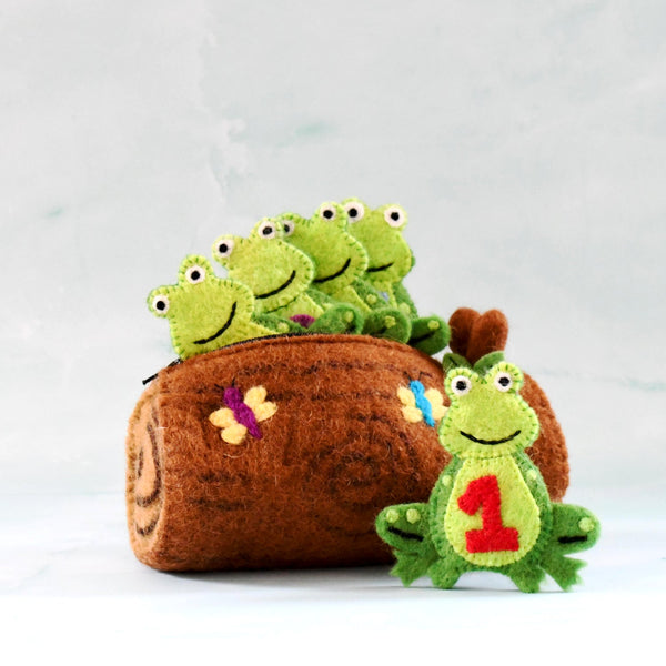 5 Little Speckled Frogs with Log Bag - Finger Puppet Set (PRE-ORDER)