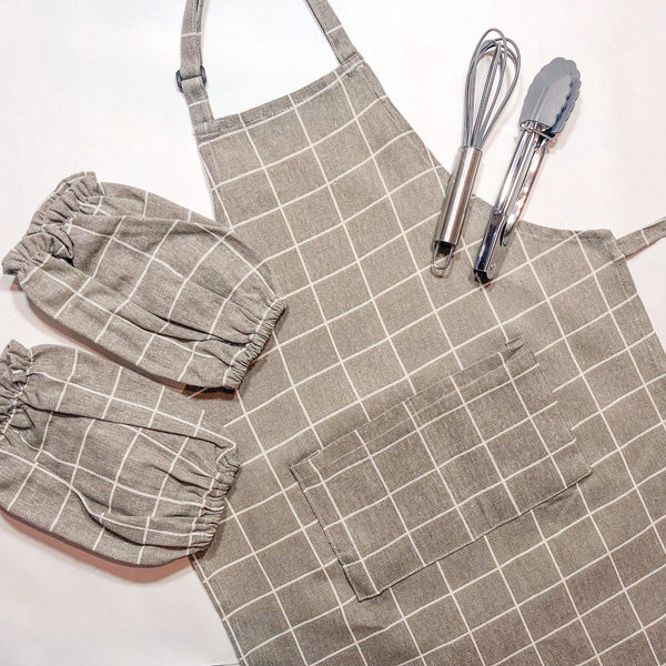 Brown Checkers Toddler Aprons for Baking and Cooking